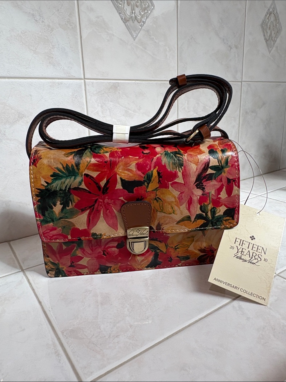 Patricia Nash’s 15 Years Anniversary Lanza Leather Spring Floral Crossbody Bag